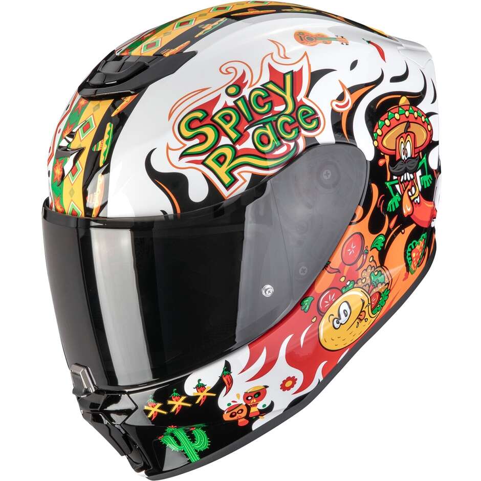 Scorpion EXO-JNR AIR YUCATAN Integralhelm für Motorradfahrer für Kinder, Weiß, Orange, Schwarz
