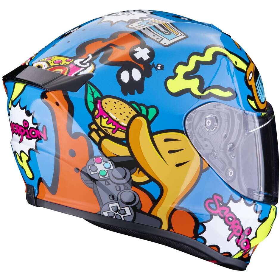 Scorpion EXO-JNR FUN Full Face Child Motorcycle Helmet Blue Orange