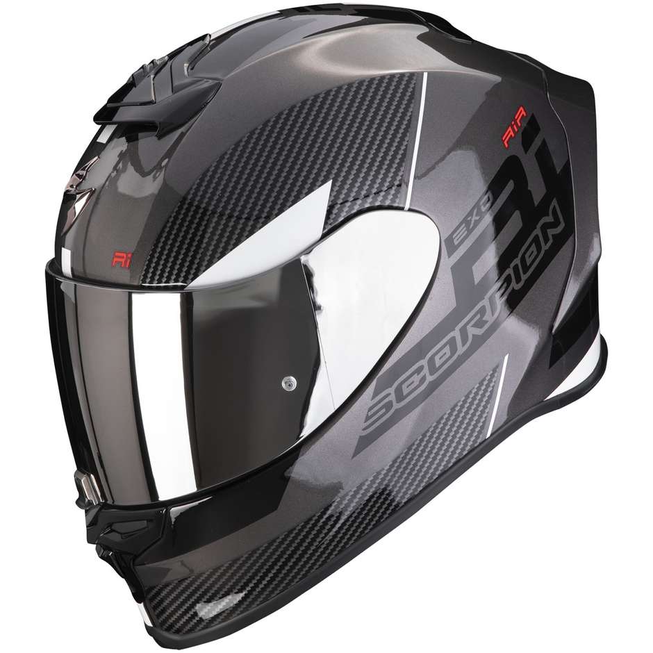 Scorpion EXO-R1 EVO AIR FINAL Integral Motorcycle Helmet Dark Silver Black White