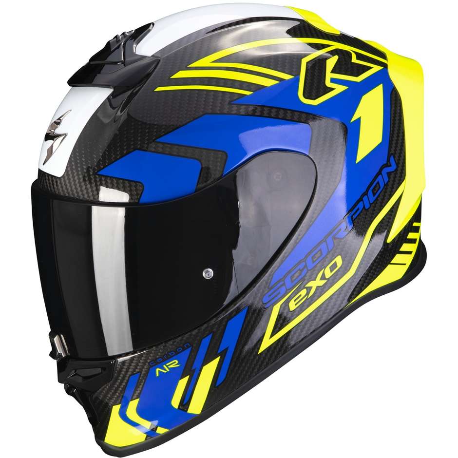 Scorpion EXO-R1 EVO CARBON AIR SUPRA Integral Motorcycle Helmet Black Neon Yellow Blue