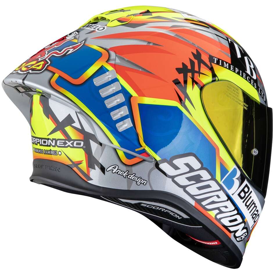 Scorpion EXO-R1 EVO II AIR ARON MISANO Integralhelm Motorrad Silber Neon Gelb Blau