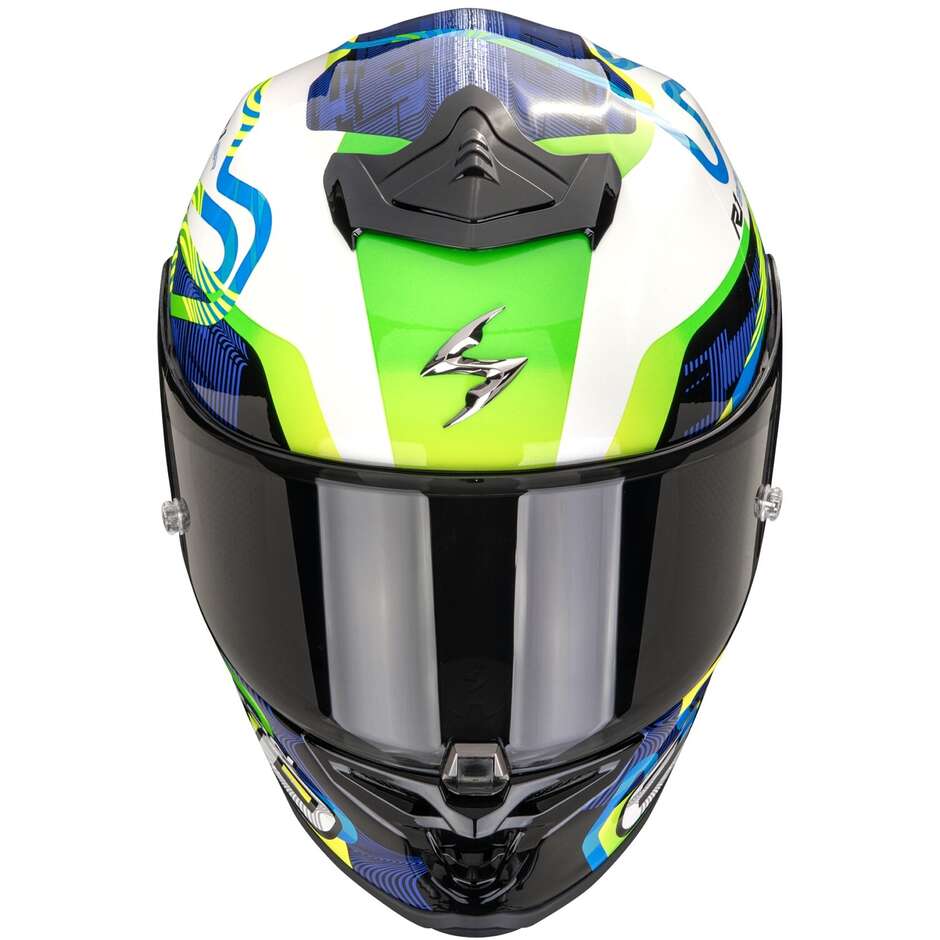 Scorpion EXO-R1 EVO II AIR CORNERING Integralhelm Motorrad Weiß Blau Grün