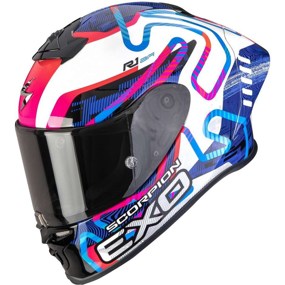 Scorpion EXO-R1 EVO II AIR CORNERING Integralhelm Motorrad Weiß Blau Pink