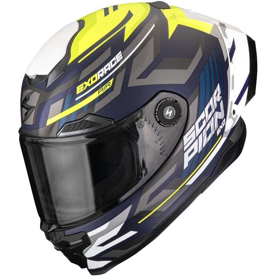 Scorpion EXO-RACE AIR KOBRA Full Face Motorcycle Helmet, Matte Neon Yellow Blue
