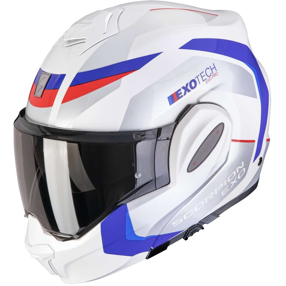 Scorpion EXO-TECH EVO PRO ACUTI P/J Modularer Motorradhelm Weiß Blau Rot