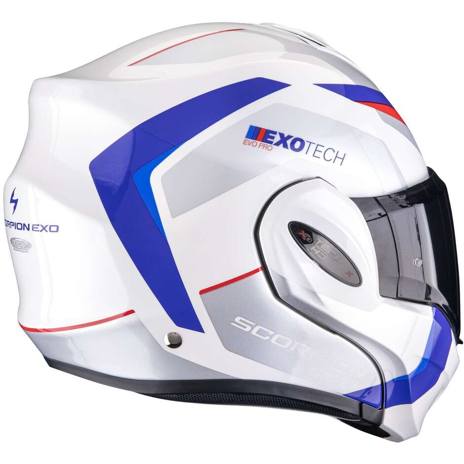 Scorpion EXO-TECH EVO PRO ACUTI P/J Modularer Motorradhelm Weiß Blau Rot