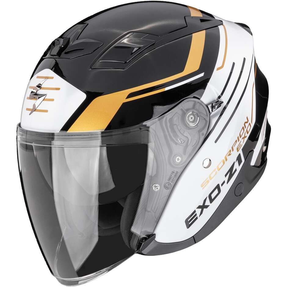 Scorpion EXO-Z1 PRYMUS Jet Motorcycle Helmet Black White Gold