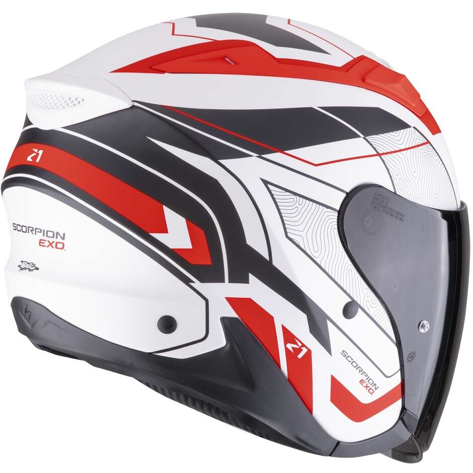 Scorpion EXO-Z1 VUE Jet Motorcycle Helmet Matt White Red Black