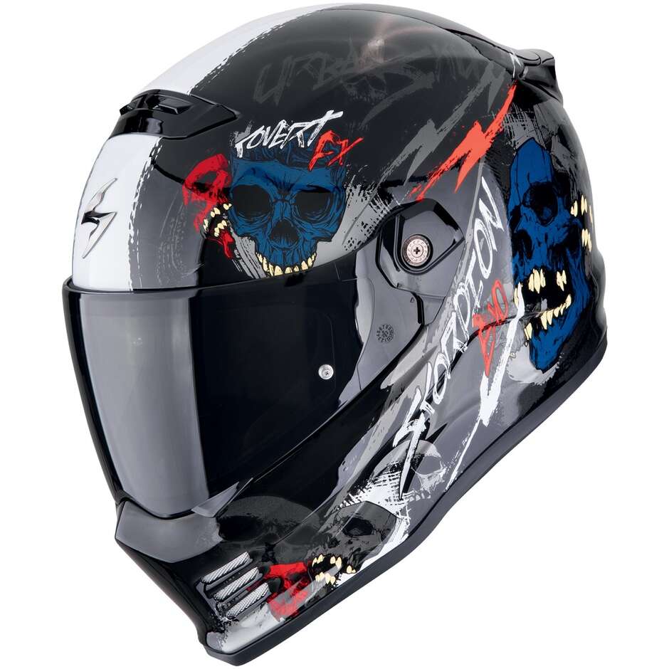 Scorpion Fiber Integral-Motorradhelm COVERT FX SKULLZ Schwarz Grau Rot