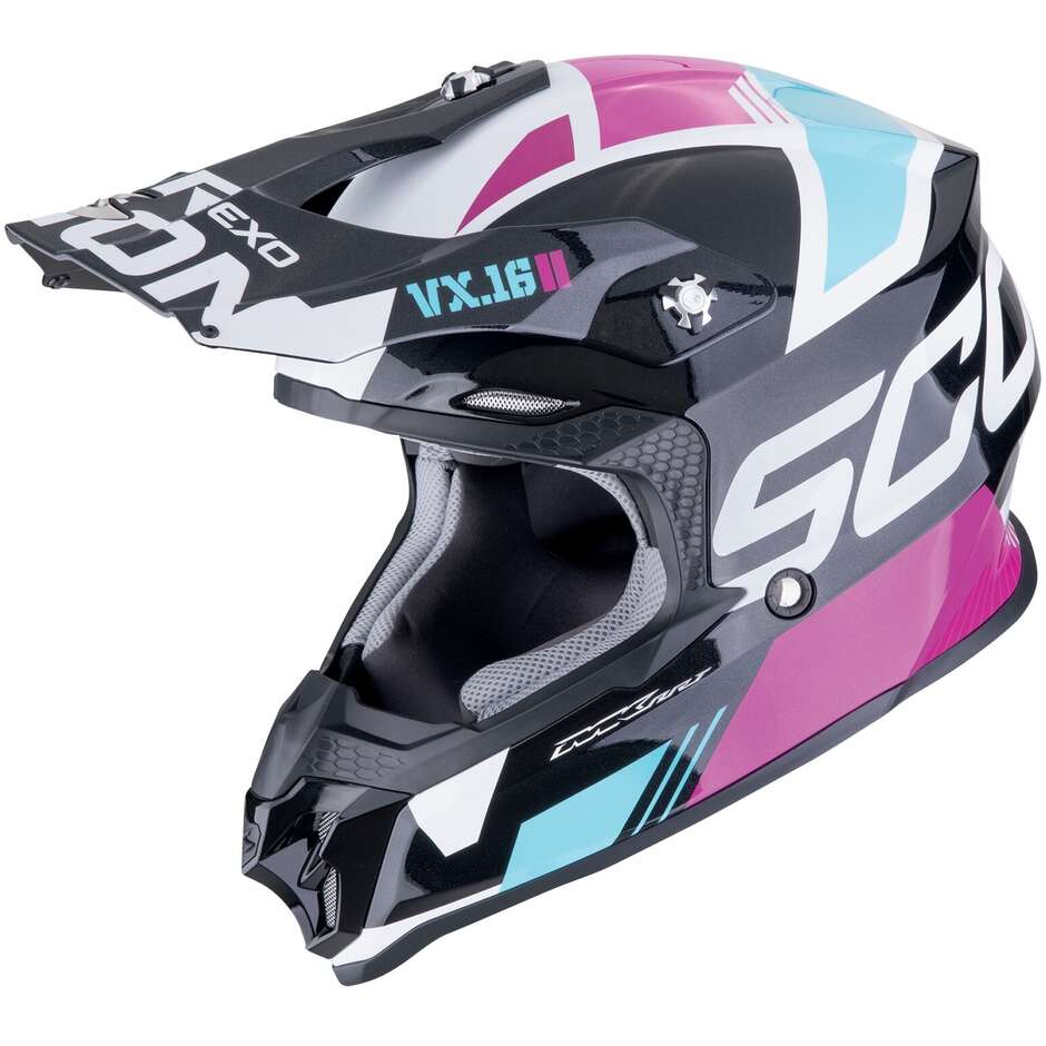 Scorpion VX-16 EVO AIR ANALOG Cross Enduro Motorcycle Helmet Metal Black Blue Pink