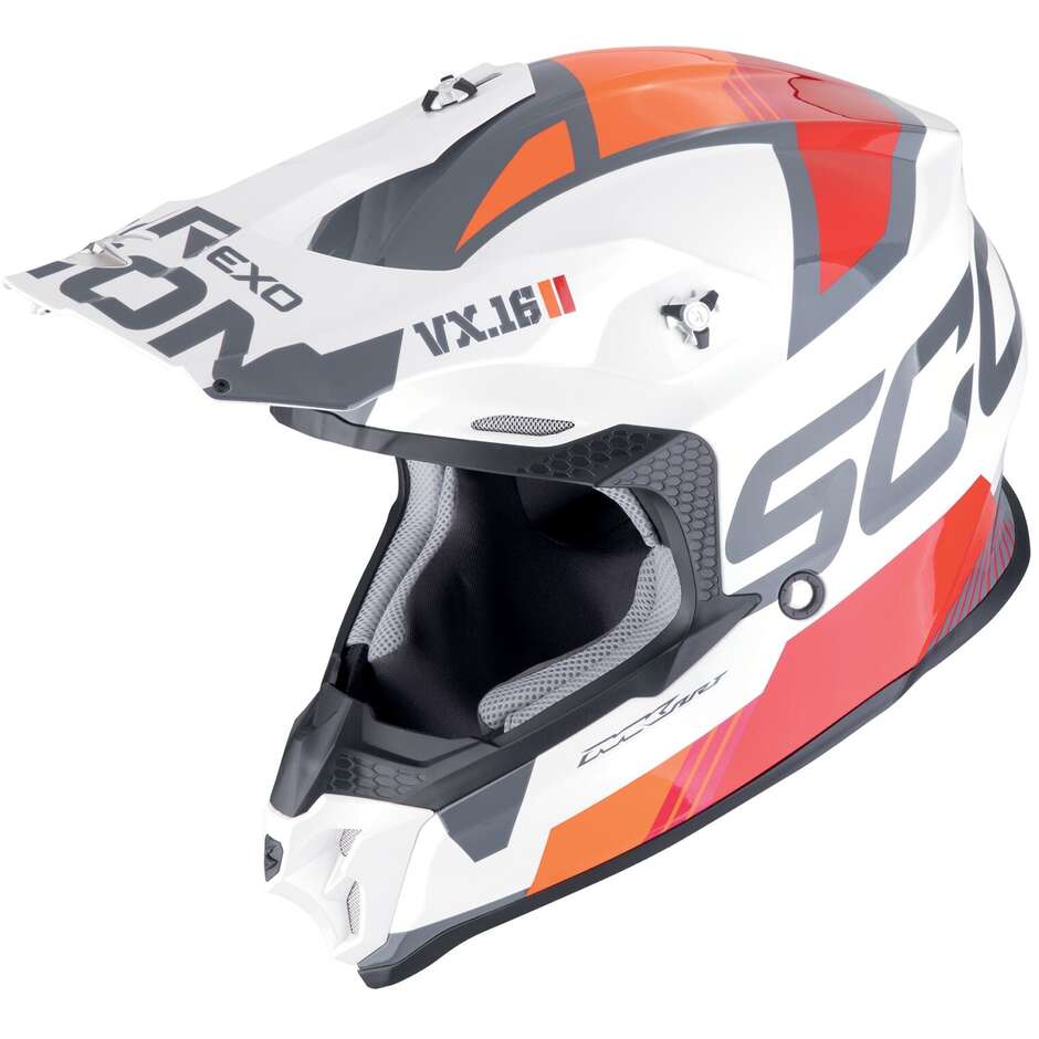 Scorpion VX-16 EVO AIR ANALOG White Orange Cross Enduro Motorcycle Helmet