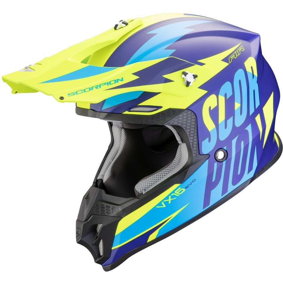 Scorpion VX 16 EVO AIR SLANTER Cross Enduro Motorcycle Helmet Matt Blue Neon Yellow