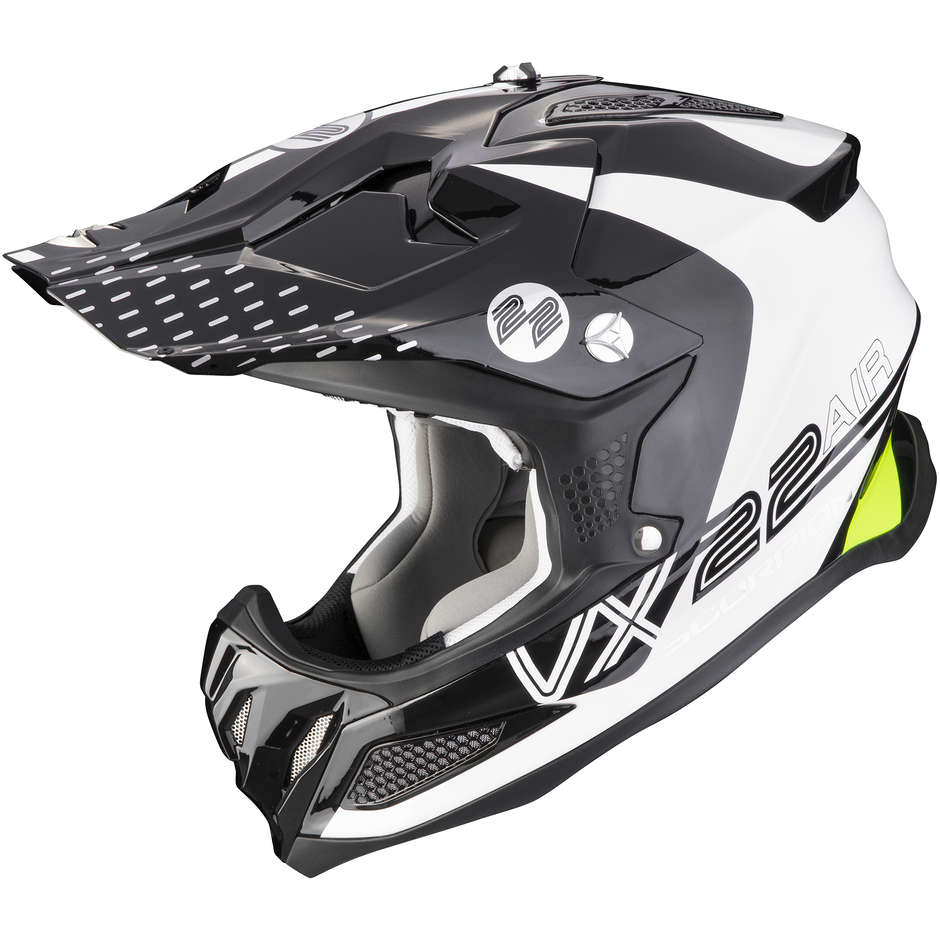 Scorpion VX-22 AIR ARES Motorcycle Helmet White Black Yellow Fluo