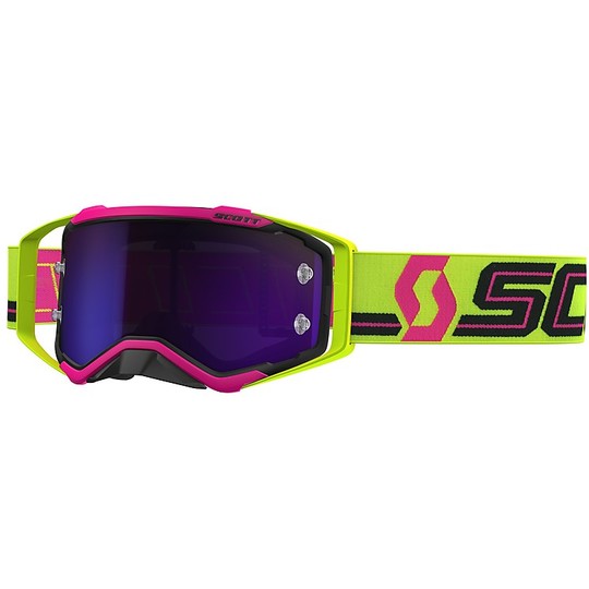 Scott Endect Moto Cross Enduro Goggles Yellow Pink Purple Chrome Lens + Transparent Lens