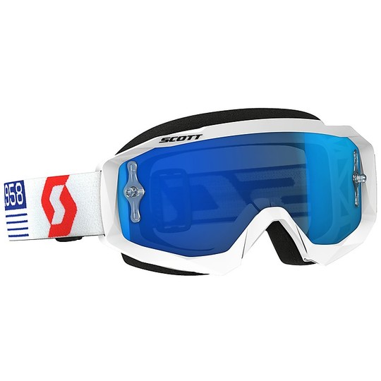 Scott Hustle MX Cross Enduro Motorcycle Glasses Red White Chromo Blue Lens + Clear Lens