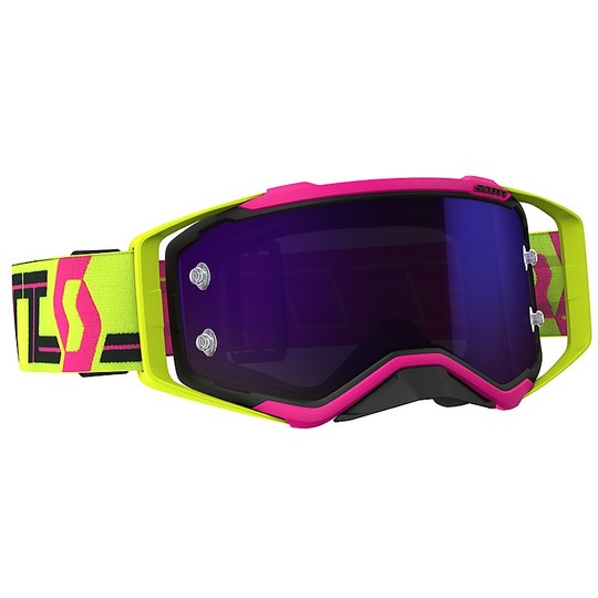 Scott Prospect Enduro Motorcycle Glasses Pink Yellow Chrome Purple Lens + Transparent Lens