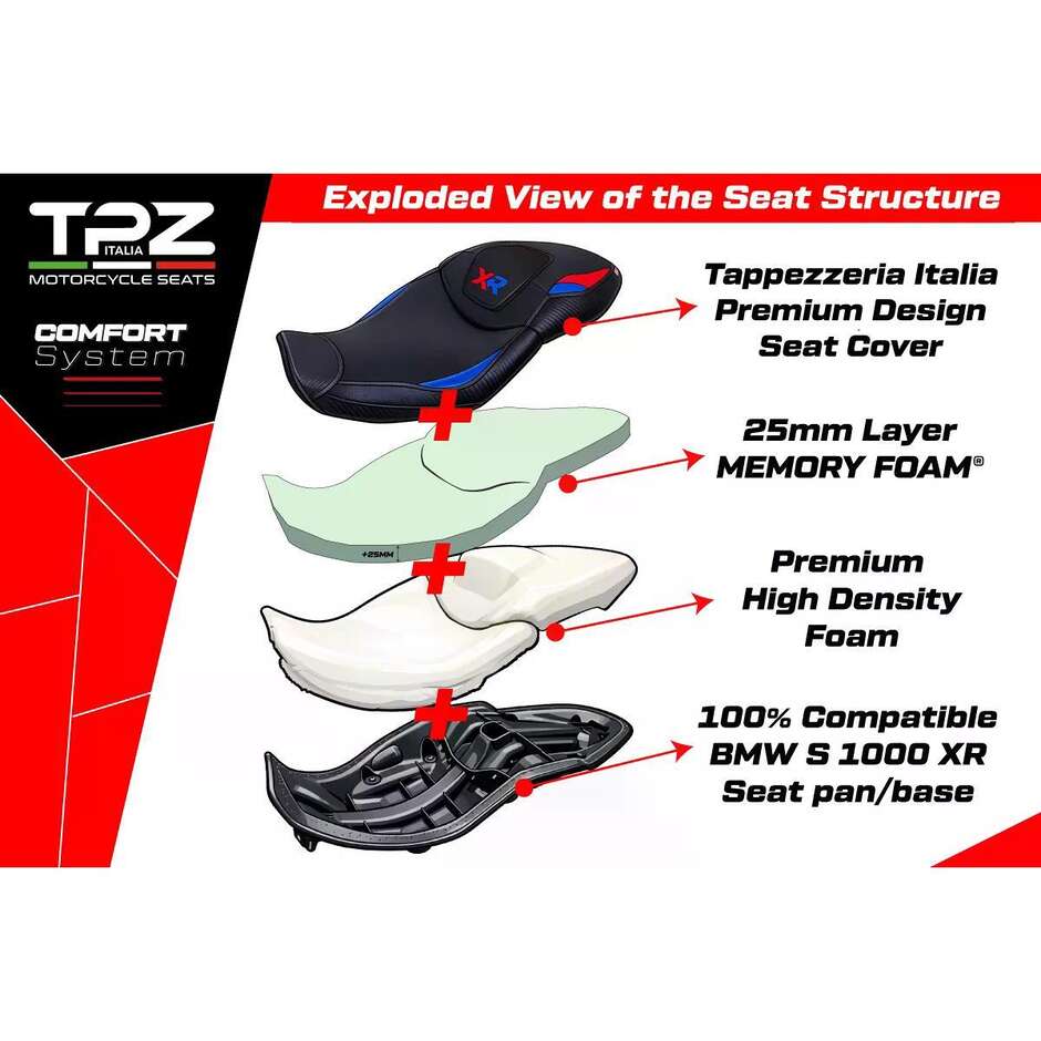 Sella completa TPZ Italia Specifico  BMWPer S 1000 XR 20202023 Modello Rottweil Comfort System