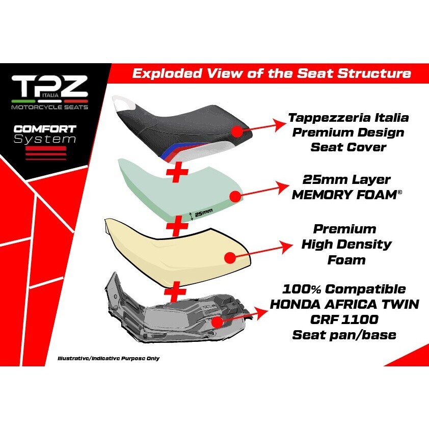 Sella completa TPZ Italia Specifico  HonPer da Africa Twin 1100 2020-2025 Modello Asmara Comfort System - Ribassata