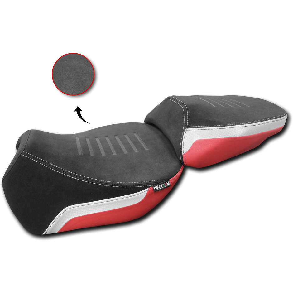 Selle avant confort abaissée Isotta pour Ducati Multistrada V4 Blanc Rouge