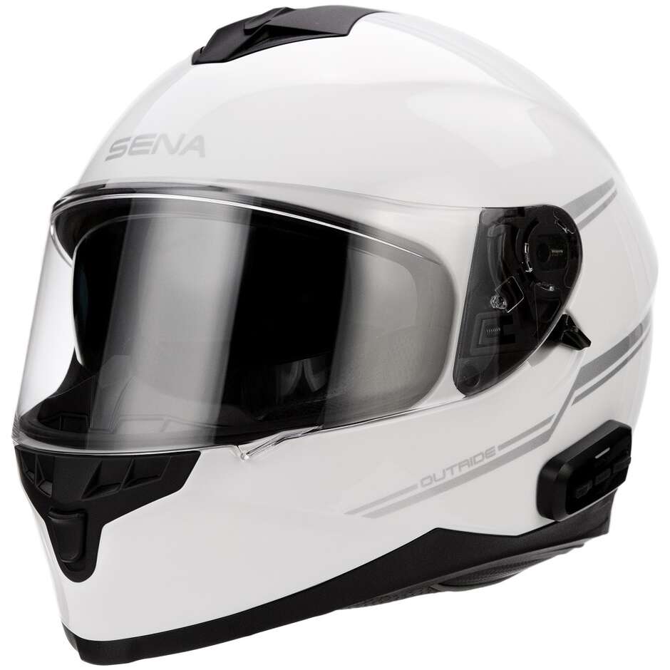 Sena OUTRIDE White Full-Face Motorcycle Helmet with Integrated Intercom