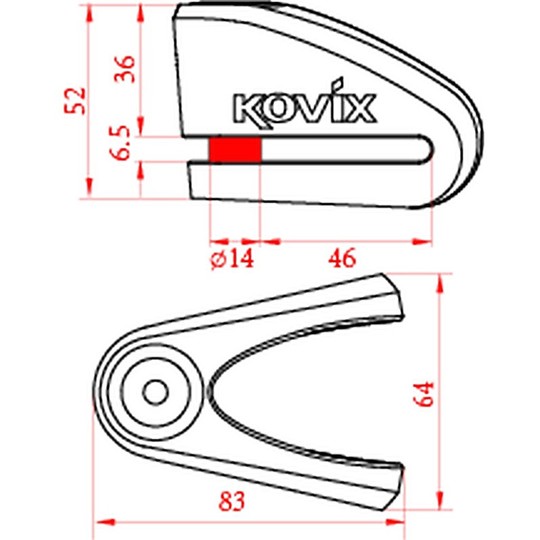 Serrure à disque pour moto Kovix KVZ2 avec goupille en acier de 14 mm