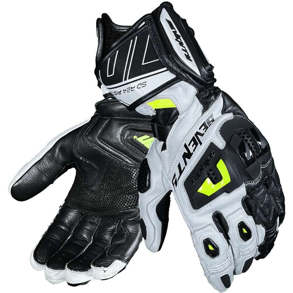 Seventy Degrees SD-R24 PISTA Motorcycle Gloves White Black Fluorescent Yellow