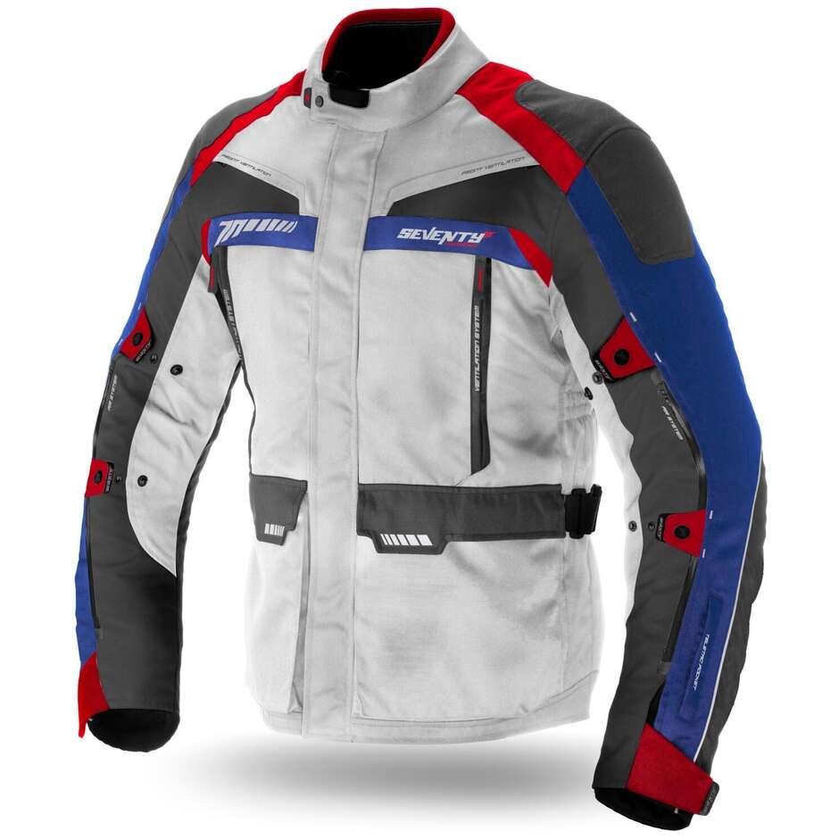 Seventy JT43 Touring Winter Motorcycle Jacket Gray Red Blue