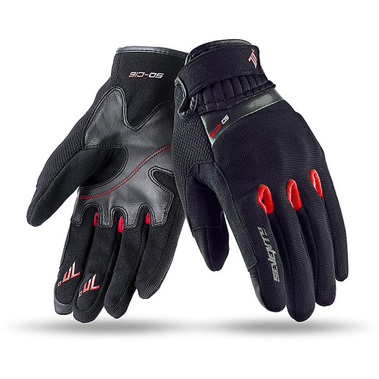 Seventy Summer Technical Motorcycle Gloves With C16 Black Red Homologated Fabric Protections