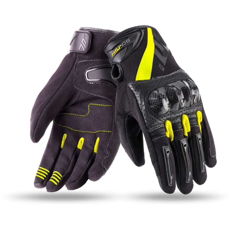 Seventy Summer Technical Motorcycle Gloves With N14 Homologated Black Yellow Fabric Guards