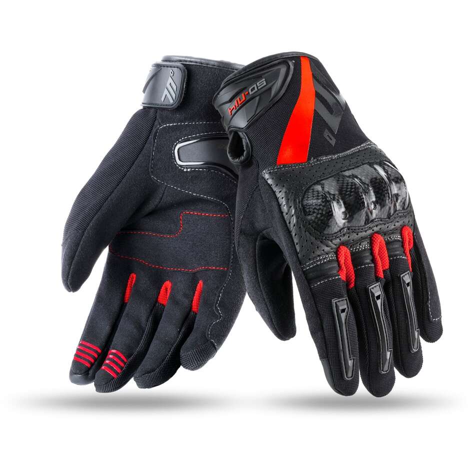 Seventy Summer Technical Motorcycle Gloves With N14 Homologated Red Black Fabric Protections