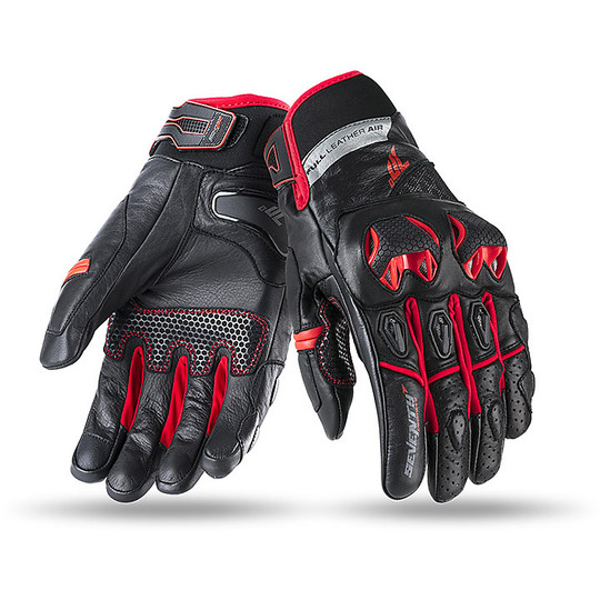 Seventy Summer Technical Motorcycle Gloves With N32 Homologated Black Red Leather Guards