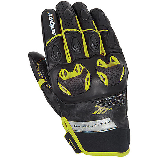 Seventy Summer Technical Motorcycle Gloves With N32 Homologated Black Yellow Leather Guards
