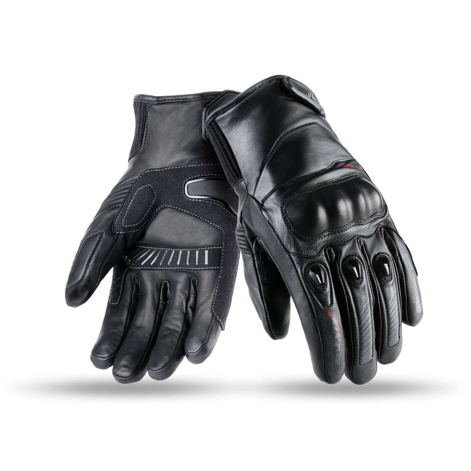 Seventy Winter Motorcycle Technical Gloves With C13 Leather Protections Black Gray Approved