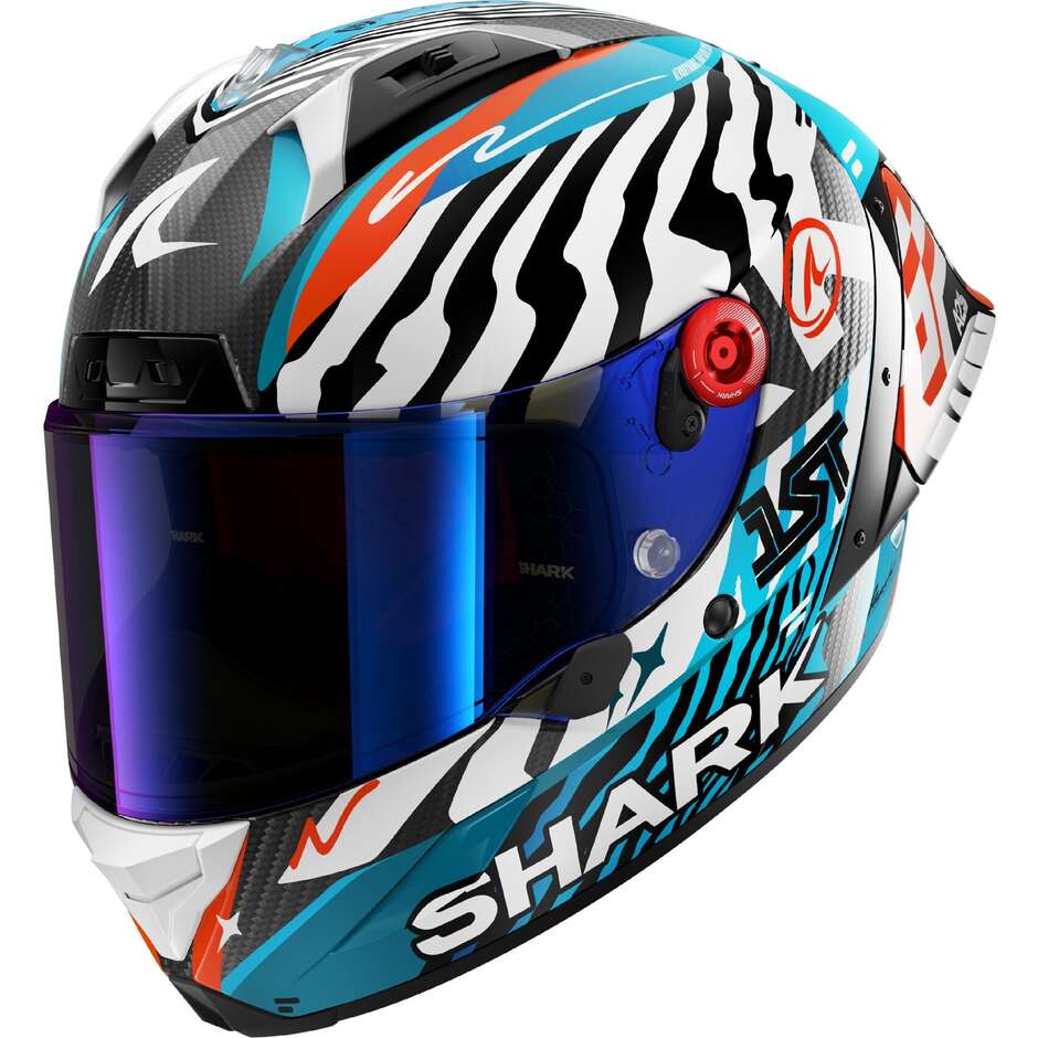 Shark AERON-GP FIM RACING #2 SPEED-FANCY Carbon White Blue Full Face Motorcycle Helmet