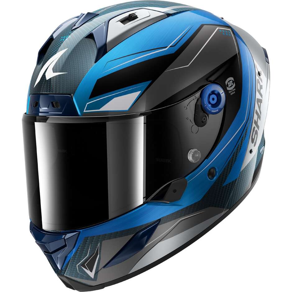 Shark AERON MEKARIUM Carbon Blue Silver Full Face Motorcycle Helmet