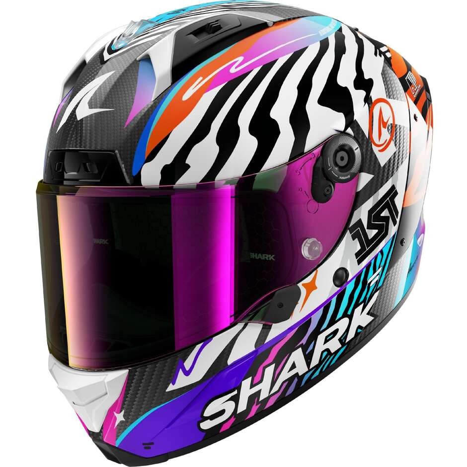 Shark AERON SPEED-FANCY Carbon Integralhelm für Motorräder, Weiß/Orange