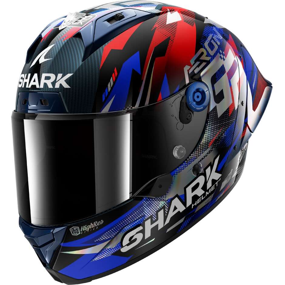 Casque intégral de moto Shark AERON ZARCO GP DE FRANCE Carbon Blue chromé