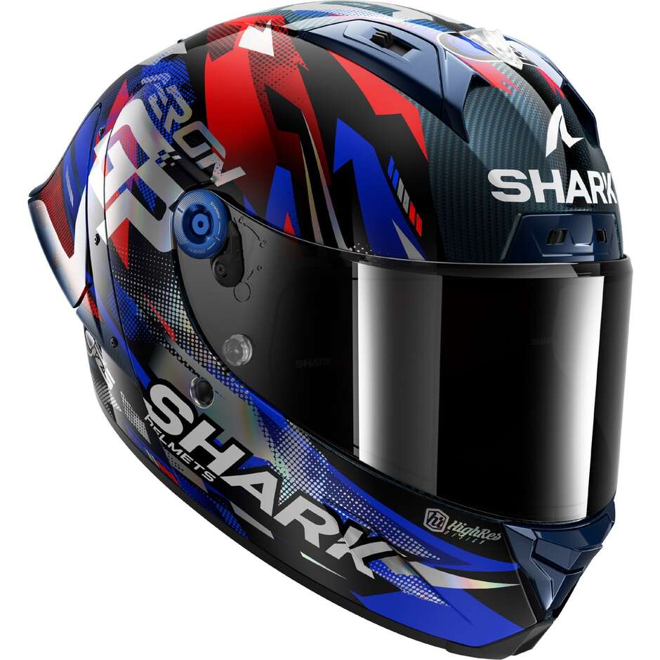 Casque intégral de moto Shark AERON ZARCO GP DE FRANCE Carbon Blue chromé