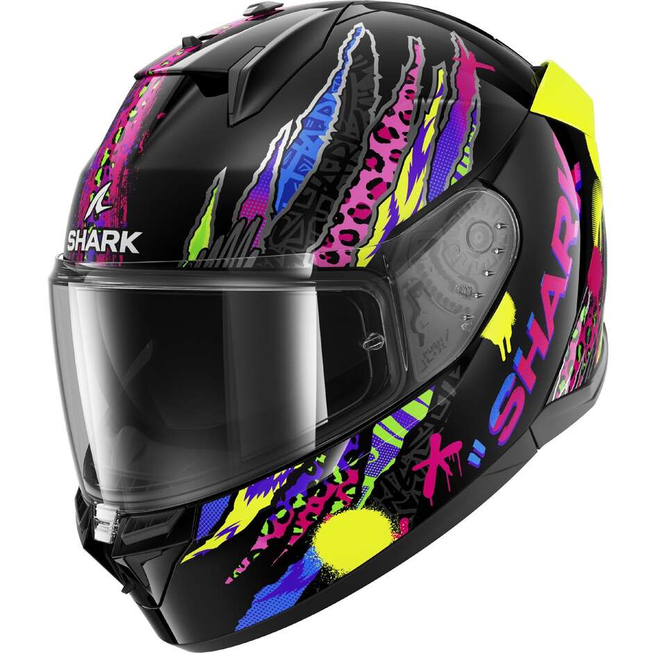 Shark D-SKWAL 3 FAWN Full Face Motorcycle Helmet Black Purple Yellow