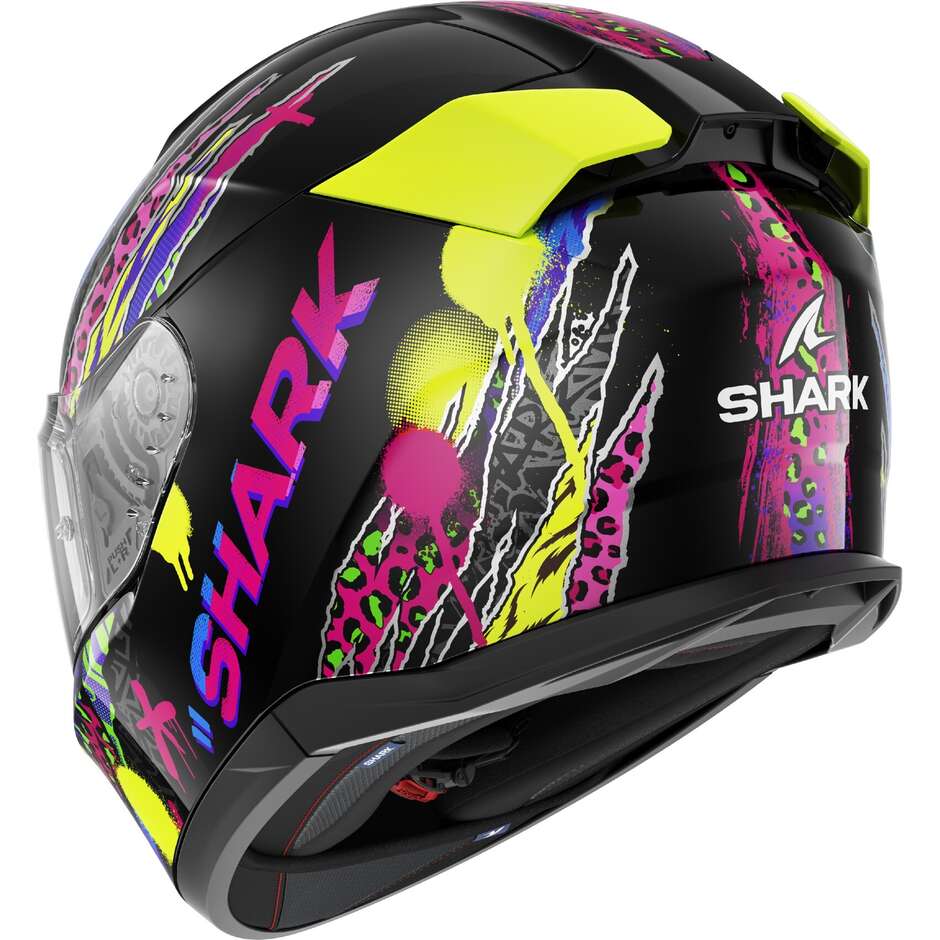 Shark D-SKWAL 3 FAWN Integralhelm für Motorräder, Schwarz, Lila, Gelb