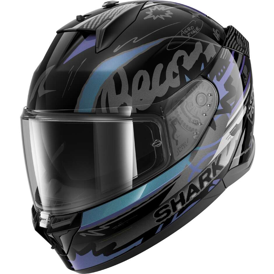 Shark D-SKWAL 3 STREETRUSH Integralhelm für Motorräder, Schwarz, Grün, Chrom