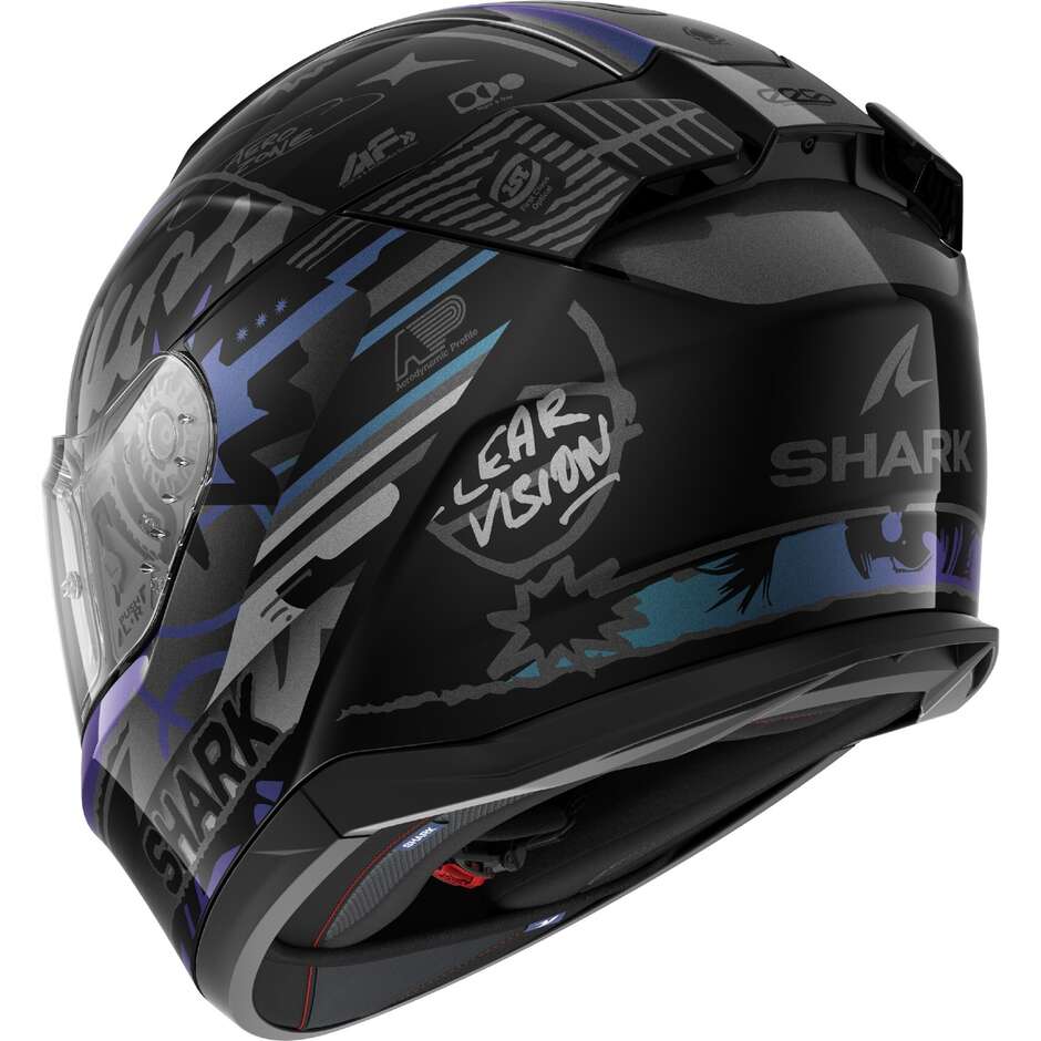 Shark D-SKWAL 3 STREETRUSH Integralhelm für Motorräder, Schwarz, Grün, Chrom
