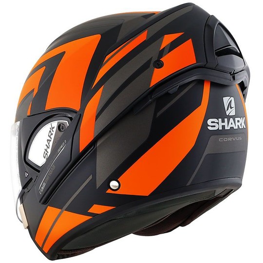 Shark EVOLINE 3 CORVUS Modular Openable Motorcycle Helmet Black Matt Orange