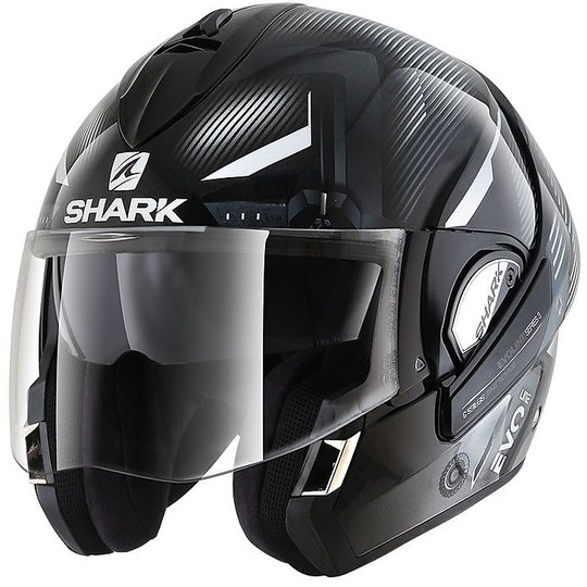 Shark EVOLINE 3 SHAZER Modular Openable Motorcycle Helmet Black White