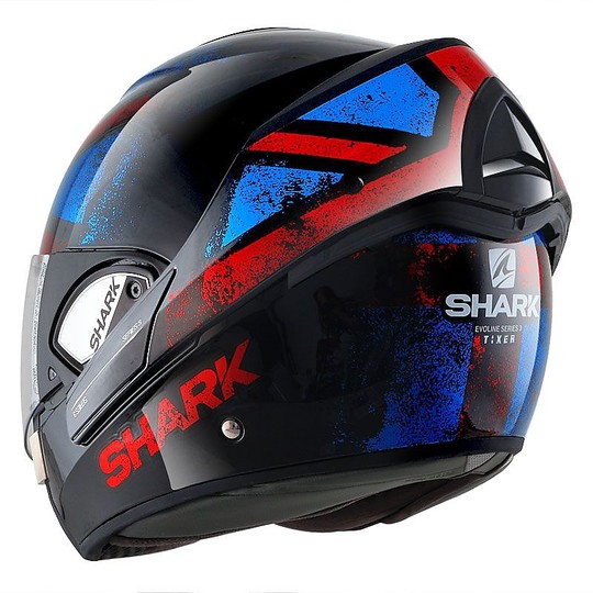 Shark EVOLINE 3 TIXIER Modular Motorcycle Helmet Black Red Blue