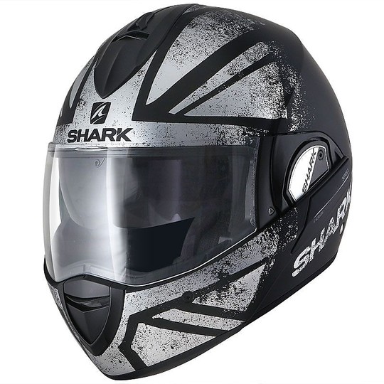 Shark EVOLINE 3 TIXIER Modular Motorcycle Helmet Black Silver Matt Chrome