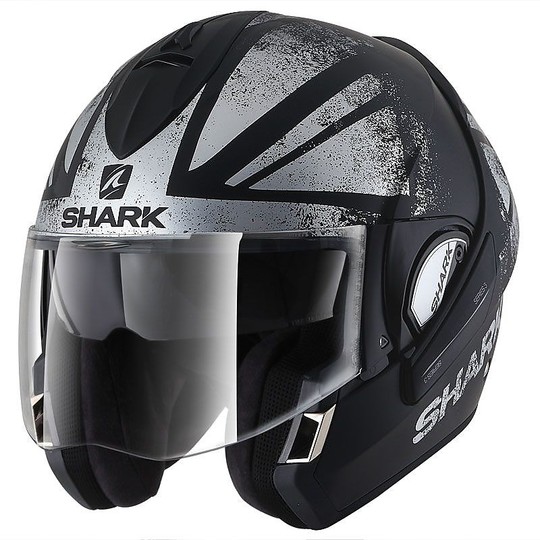 Shark EVOLINE 3 TIXIER Modular Motorcycle Helmet Black Silver Matt Chrome