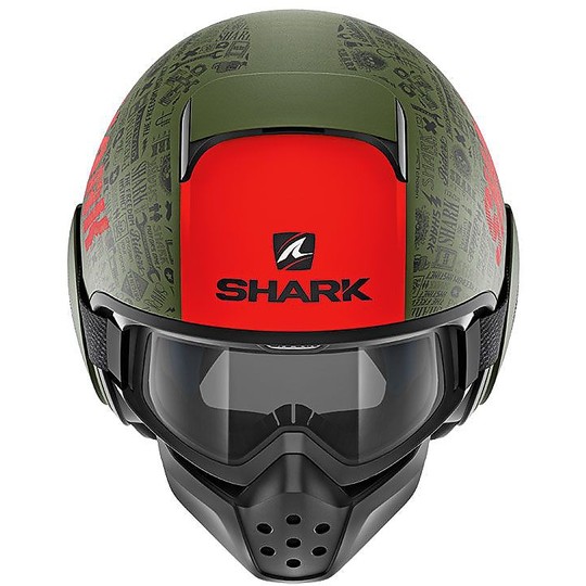 Shark Jet Motorcycle Helmet DRAK TRIBUTE RM Green Red Matt