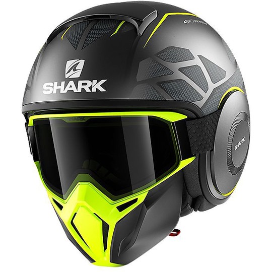 Shark Jet Motorcycle Helmet STREET-DRAK HUROK Matt Black Yellow