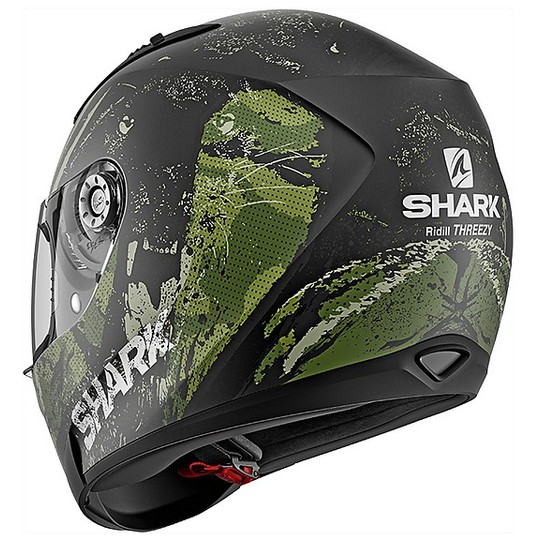 Shark RIDILL THREEZY Integral Motorcycle Helmet Black Matt Green